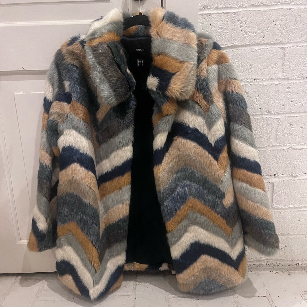 COPY - Multi colored chevron striped fuzzy coat size medium
